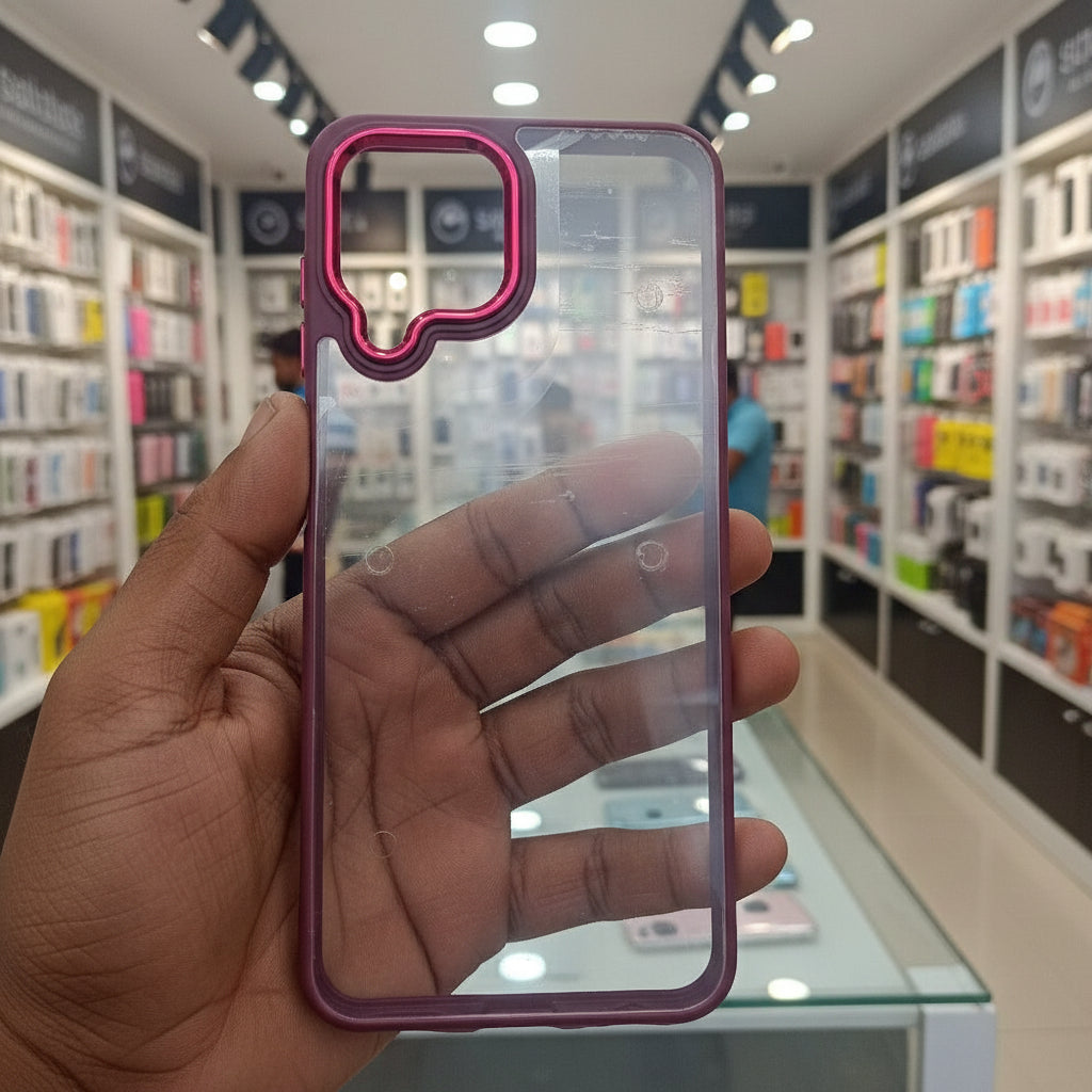 Transparent Design Case For Samsung Galaxy M53 5G Electroplating Camera Phone Cover Maroon Onezeros.in